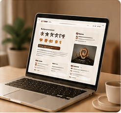 P56 review site shown on laptop
