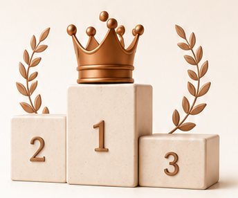 Ranking podium with crown